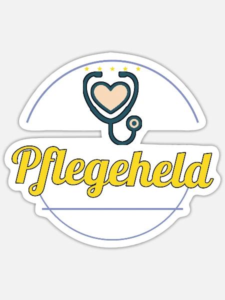 Pflegeheld – Emblem Shirt für Pflegekräfte - Sticker Größe S (10 x 10 cm) - Mattweiß
