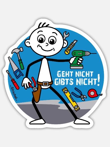 Geht nicht gibts nicht - Handwerker Comic - Sticker Größe S (10 x 10 cm) - Mattweiß