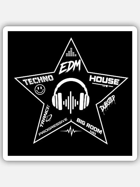 EDM Stern Kopfhörer Muster - Sticker Größe S (10 x 10 cm) - Mattweiß