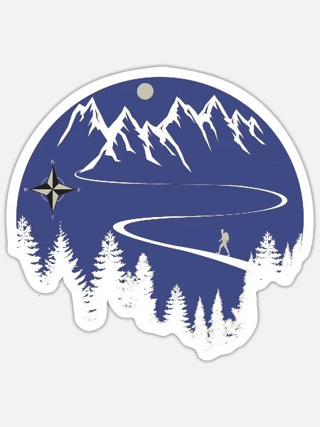 Wandern Berge - Sticker Größe S (10 x 10 cm) - Mattweiß