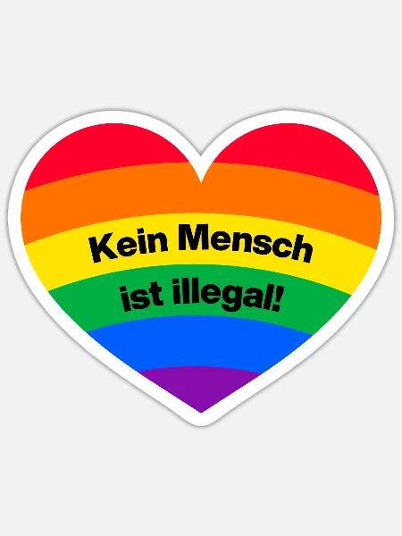 KEIN MENSCH IST ILLEGAL REGENBOGEN, GEGEN RECHTS - Sticker Größe S (10 x 10 cm) - Mattweiß