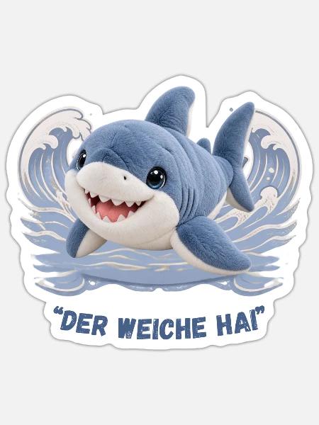 Der weiche Hai - Sticker Größe S (10 x 10 cm) - Mattweiß