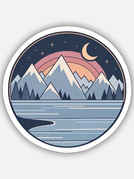 Mondnacht Bergsee Panorama - Sticker Größe S (10 x 10 cm) - Mattweiß