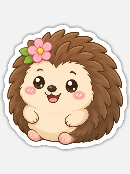 Hedgehog Flower Friend – Igel mit Blume - Sticker Größe S (10 x 10 cm) - Mattweiß