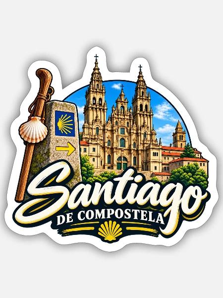 Santiago de Compostela – Jakobsweg & Pilgerziel - Sticker Größe S (10 x 10 cm) - Mattweiß