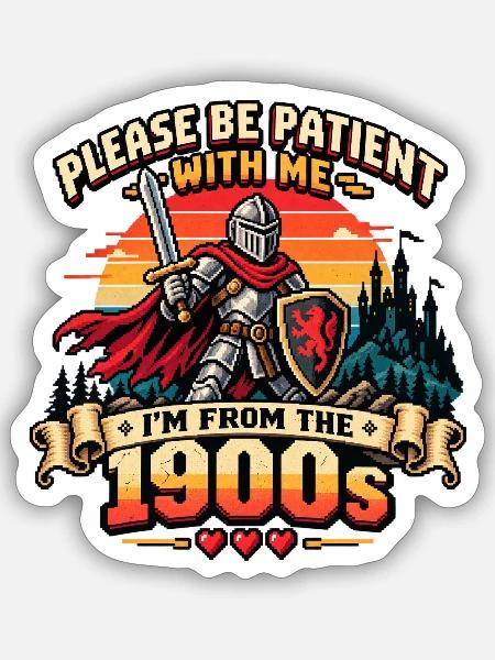 Retro Gamer 1900s Lustiger Gaming Spruch - Sticker Größe S (10 x 10 cm) - Mattweiß
