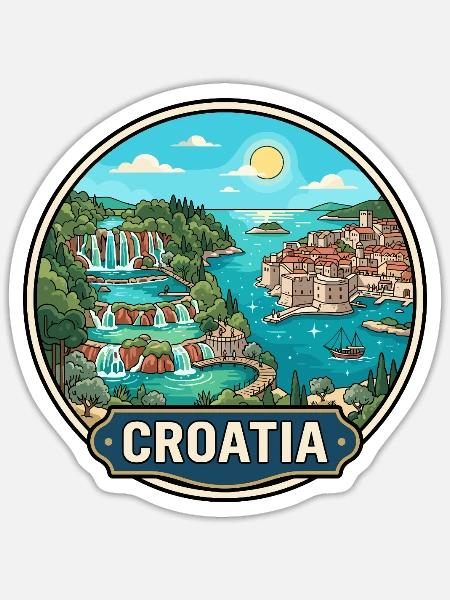 Kroatien-Reiseabzeichen Plitvicer Seen Dubrovnik - Sticker Größe S (10 x 10 cm) - Mattweiß