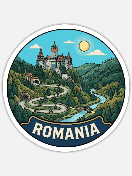 Rumänien Reiseabzeichen Bran Dracula Schloss - Sticker Größe S (10 x 10 cm) - Mattweiß
