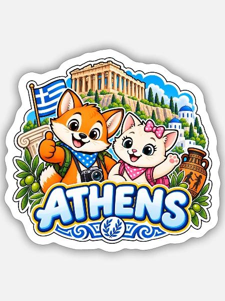 Tavi & Nela in Athens - Sticker Größe S (10 x 10 cm) - Mattweiß
