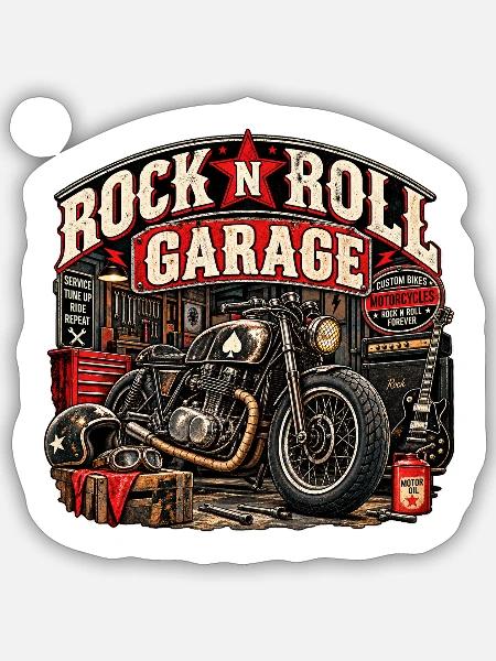 ROCK'N'ROLL-GARAGE | Custom Ride - Sticker Größe S (10 x 10 cm) - Mattweiß
