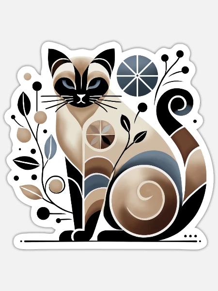 Beige-blaue abstrakte Siamkatze - Sticker Größe S (10 x 10 cm) - Mattweiß