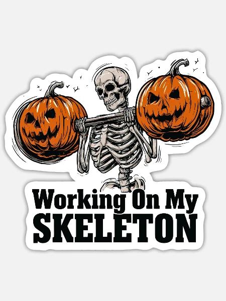 Knochentraining mit Kürbissen - Sticker Größe S (10 x 10 cm) - Mattweiß