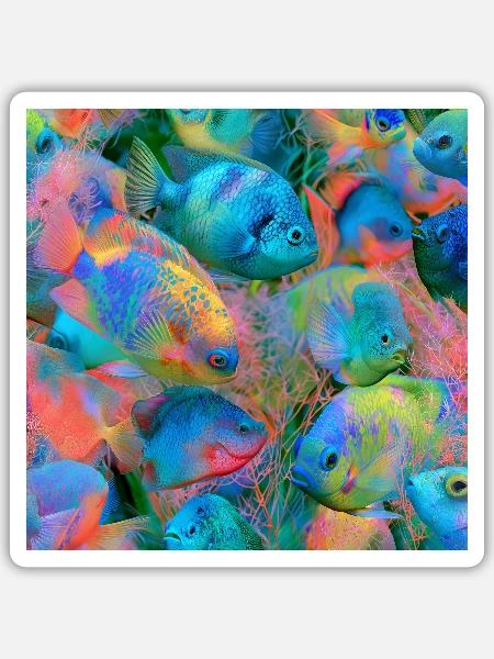 Regenbogen-Neonfisch - Sticker Größe S (10 x 10 cm) - Mattweiß