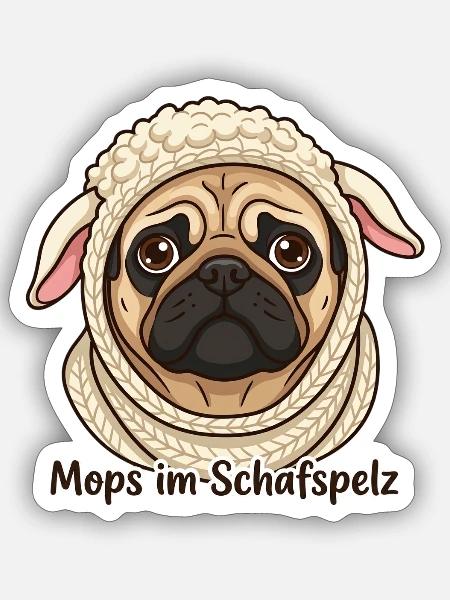 Mops im Schafspelz - Sticker Größe S (10 x 10 cm) - Mattweiß
