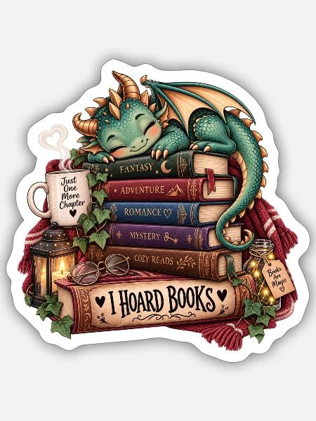 Bücherstapel Drachenfreund - Sticker Größe S (10 x 10 cm) - Mattweiß