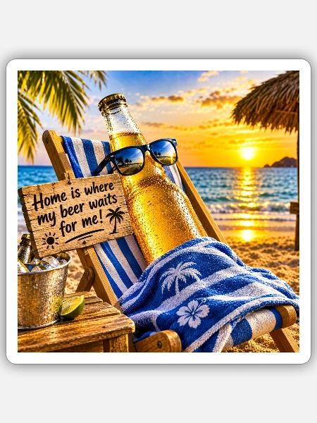 Strandbier Sich zu Hause fühlen - Sticker Größe S (10 x 10 cm) - Mattweiß
