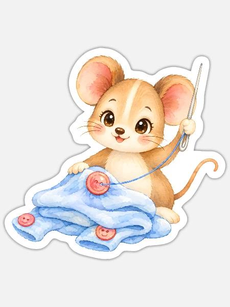 Maus - Nähmaus im Wolltraum - Sticker Größe S (10 x 10 cm) - Mattweiß