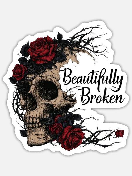 Rosen Skull: Beautifully Broken - Sticker Größe S (10 x 10 cm) - Mattweiß