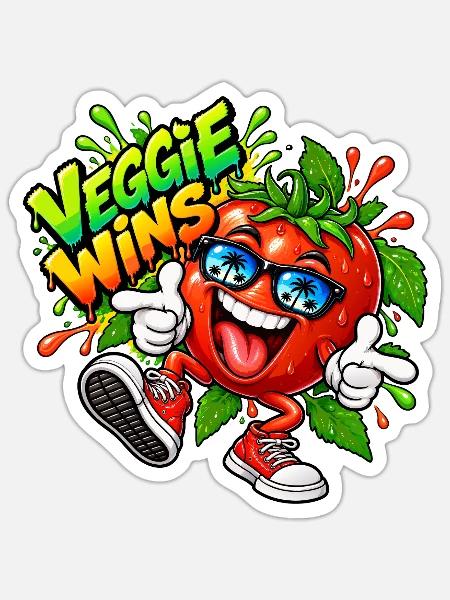 Lustige Tomate - Sticker Größe S (10 x 10 cm) - Mattweiß