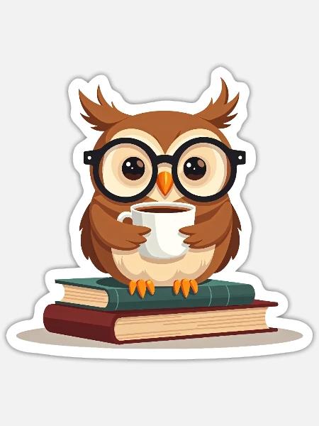 Cozy Book Lover Reading Owl Design - Sticker Größe S (10 x 10 cm) - Mattweiß