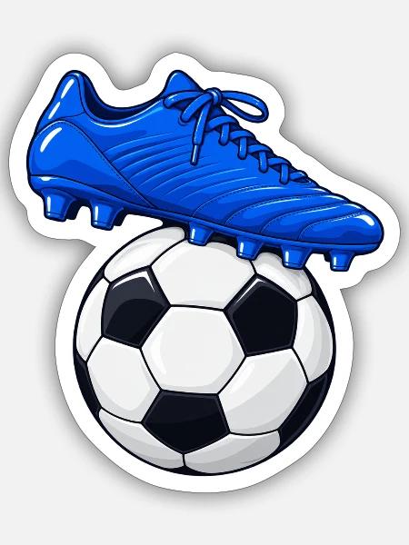 Blauer Fußballschuh und Fußball - Sticker Größe S (10 x 10 cm) - Mattweiß