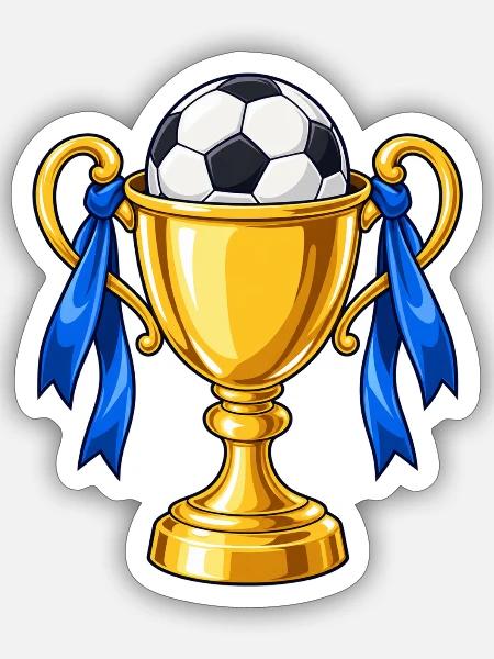 Fußballpokal mit blauen Bändern - Sticker Größe S (10 x 10 cm) - Mattweiß