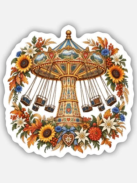 Kettenkarussell mit Alpenblumen - Sticker Größe S (10 x 10 cm) - Mattweiß