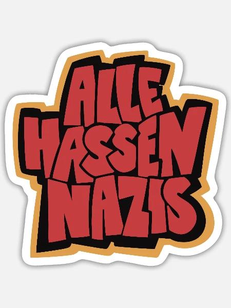 Alle_hassen_Nazis_gelb_rot_schwarz - Sticker Größe S (10 x 10 cm) - Mattweiß