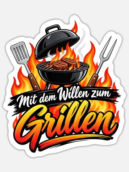 Mit dem Willen zum Grillen - Sticker Größe S (10 x 10 cm) - Mattweiß