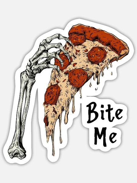 Knochenhand Pizza Bite Me - Sticker Größe S (10 x 10 cm) - Mattweiß