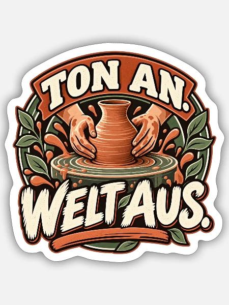 Ton an. Welt aus. Töpfern / Keramik - Sticker Größe S (10 x 10 cm) - Mattweiß