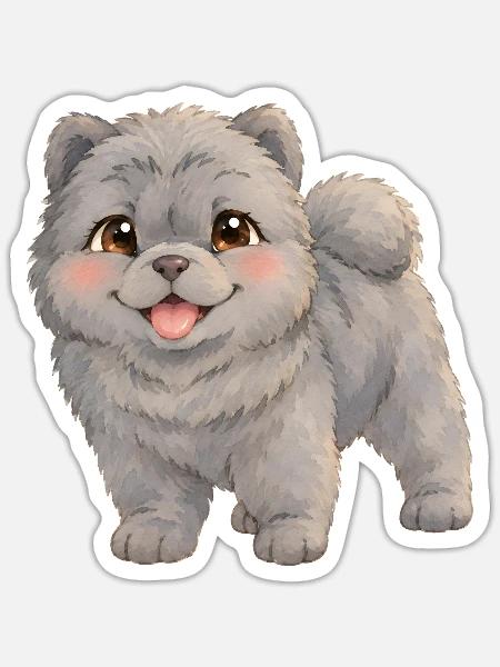 Chow-Chow – flauschiger dunkler Hundewelpe - Sticker Größe S (10 x 10 cm) - Mattweiß