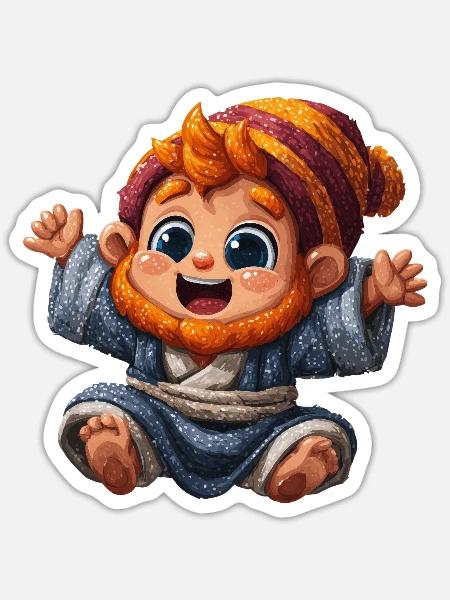 Zwergenbaby mit Strickmütze - Sticker Größe S (10 x 10 cm) - Mattweiß
