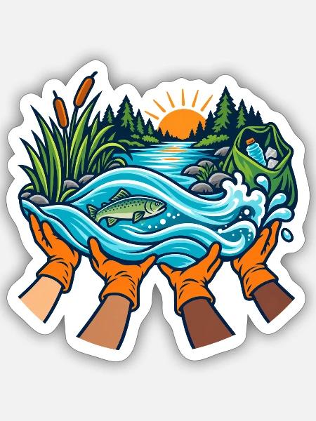 Flussfreunde – Gemeinsam für saubere Ufer - Sticker Größe S (10 x 10 cm) - Mattweiß