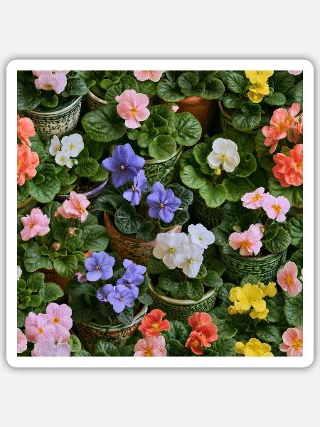 Blumenmosaik in bunten Töpfen - Sticker Größe S (10 x 10 cm) - Mattweiß
