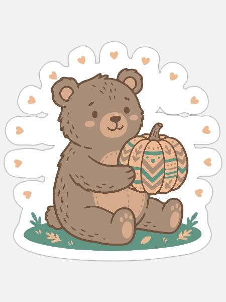Teddybär mit Kürbiskuchen - Sticker Größe S (10 x 10 cm) - Mattweiß