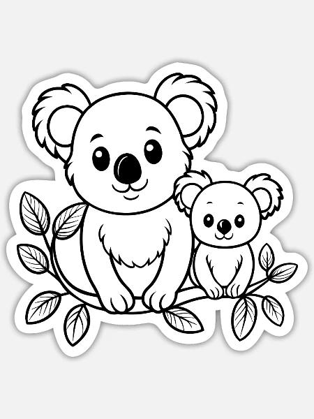 Koala mit Baby - Sticker Größe S (10 x 10 cm) - Mattweiß