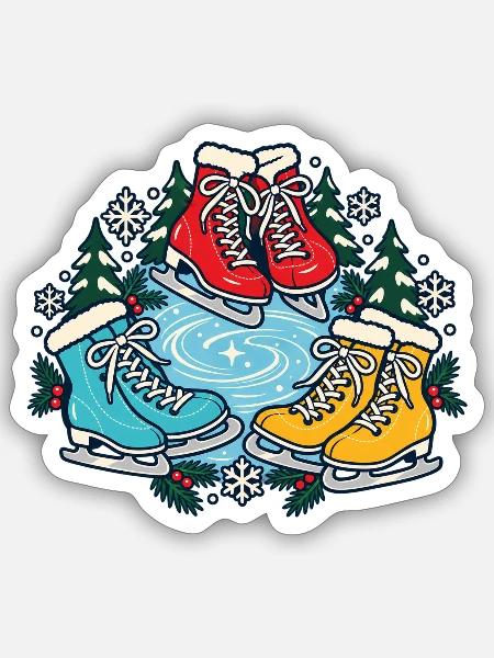 Eislaufcrew – Zusammen aufs Eis - Sticker Größe S (10 x 10 cm) - Mattweiß
