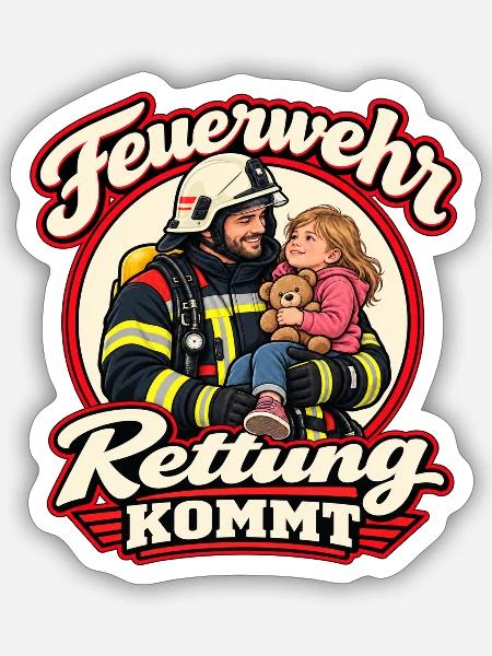 Feuerwehr – Rettung kommt - Sticker Größe S (10 x 10 cm) - Mattweiß