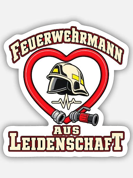Feuerwehrmann aus Leidenschaft – Schlauchherz - Sticker Größe S (10 x 10 cm) - Mattweiß