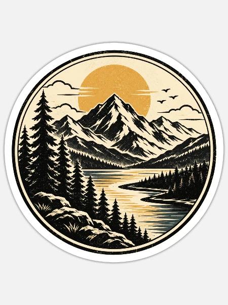 Berglandschaft am Sonnenuntergangsee - Sticker Größe S (10 x 10 cm) - Mattweiß