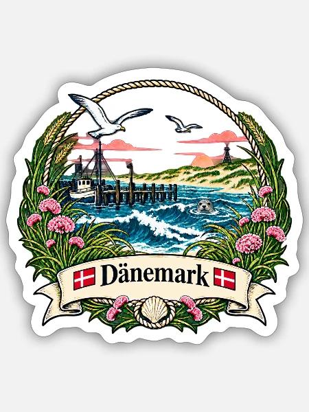 Dänemark Küstenlogo mit Möwen - Sticker Größe S (10 x 10 cm) - Mattweiß