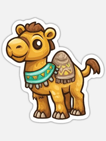 Kamel mit buntem Halsschmuck - Sticker Größe S (10 x 10 cm) - Mattweiß