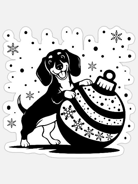 Niedlicher Weihnachtsdackel mit Kugel - Sticker Größe S (10 x 10 cm) - Mattweiß
