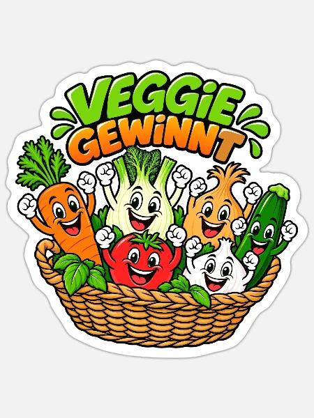 Veggie Gewinn Gemüsekorb Cartoon - Sticker Größe S (10 x 10 cm) - Mattweiß