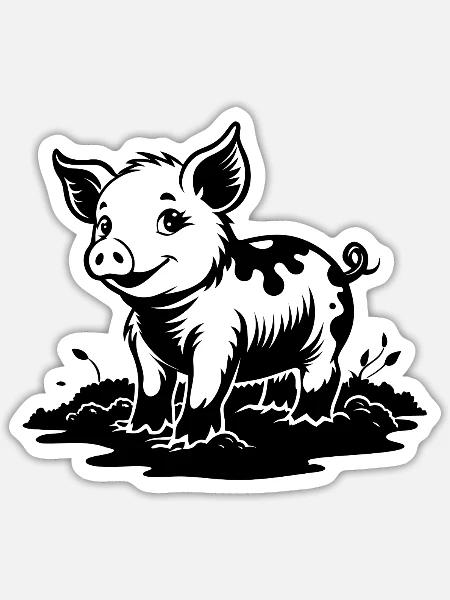 Ferkel im Schlamm - Sticker Größe S (10 x 10 cm) - Mattweiß