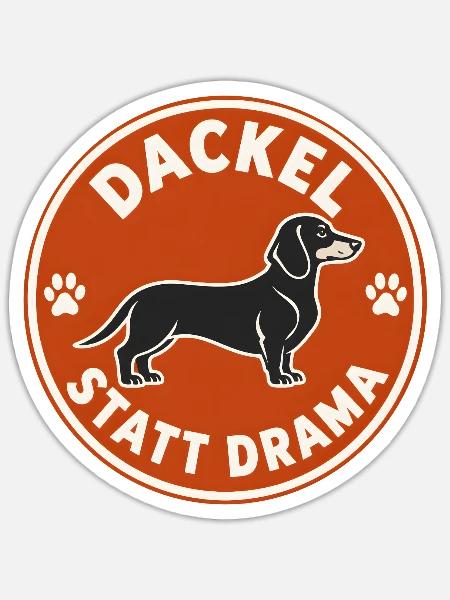 Dackel statt Drama Kreis-Logo - Sticker Größe S (10 x 10 cm) - Mattweiß