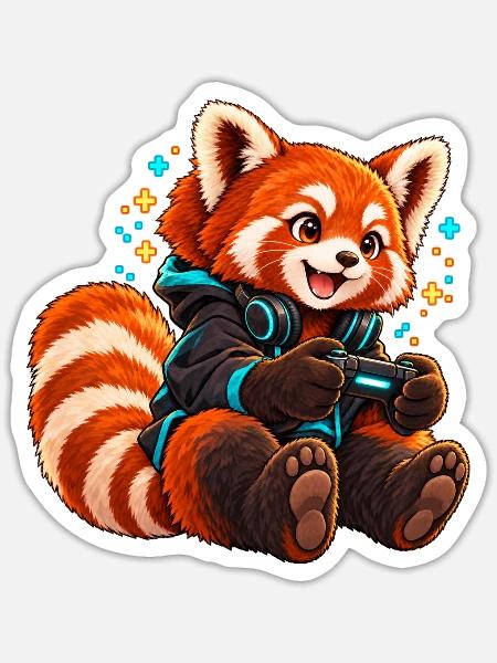 Red Panda Gamer mit Controller - Sticker Größe S (10 x 10 cm) - Mattweiß