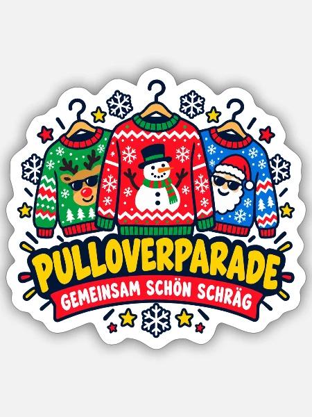 Pulloverparade – Gemeinsam schön schräg - Sticker Größe S (10 x 10 cm) - Mattweiß