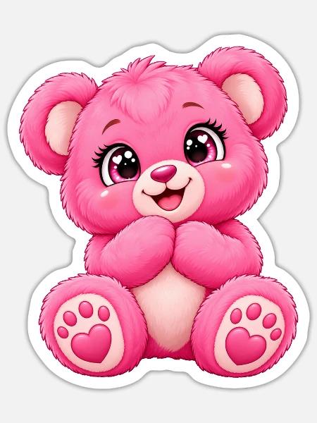 Kawaii Pinker Teddybär - Sticker Größe S (10 x 10 cm) - Mattweiß